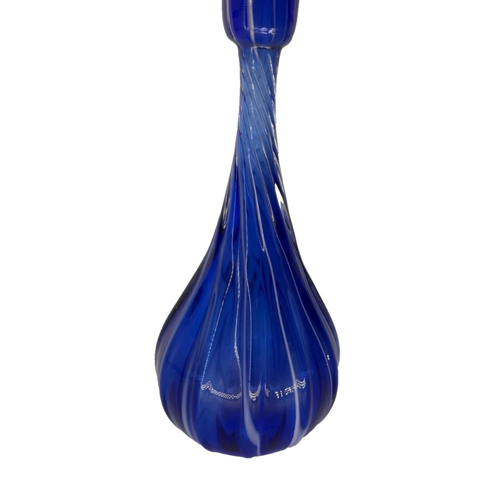 Vintage Cobalt Blue Bottle Vase Candle Holder Handblown Glass Italian Swirl 10" - Picture 3 of 7